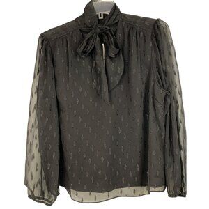 Alfani Womens Black Sheer Bow-Tie Blouse 2X Polyester Long-Sleeve Top RP10242